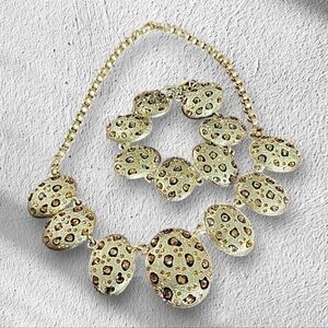 Ivana Trump Gold Metal Plate Animal print necklace and Bracelet set